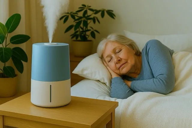 Elderly Women Enjoy Sleep while using Humidifier