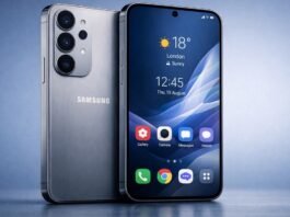 Samsung Galaxy phone displaying Samsung One UI 9 interface on a cool grey-blue gradient background